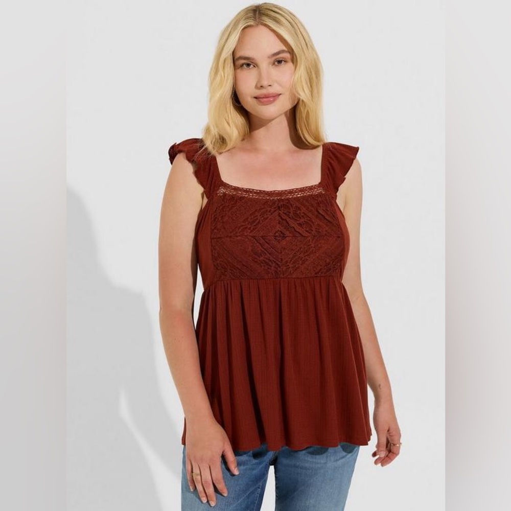 Torrid Textured Jersey Square Neck Flutter Sleeve Babydoll